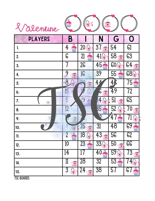 Valentine Bingo Board 1-75 Ball