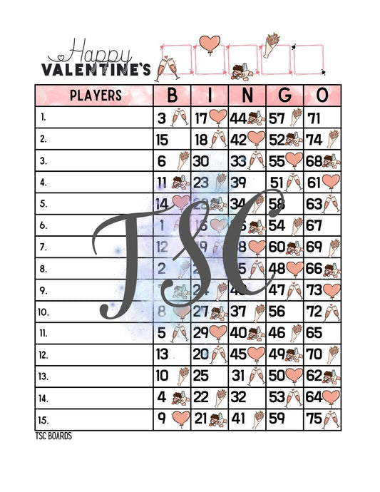 Happy Valentines Bingo Board 1-75 Ball