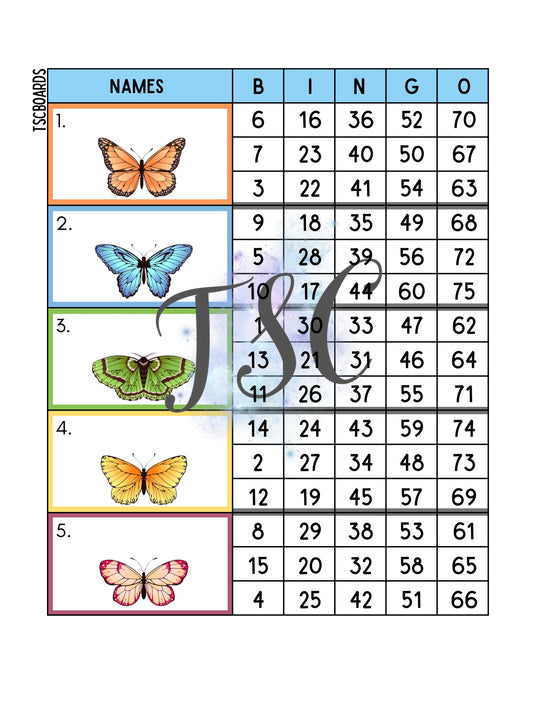 Butterfly Block Bingo Board 1-75 Ball