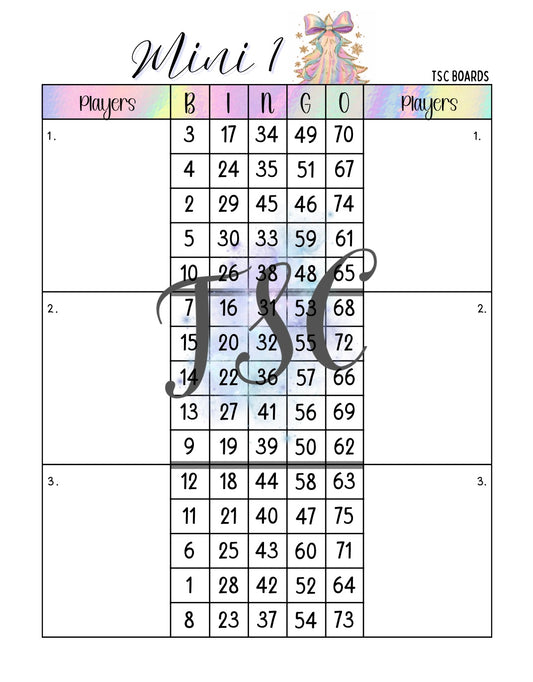 Dreamy Christmas Mini 1 Double Mega Bingo Board 1-75 Ball