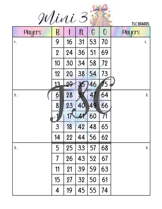 Dreamy Christmas Mini 3 Double Mega Bingo Board 1-75 Ball