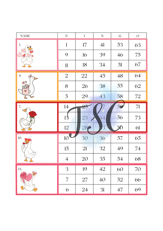 Valentine Ducks Blocks 1-75 Ball