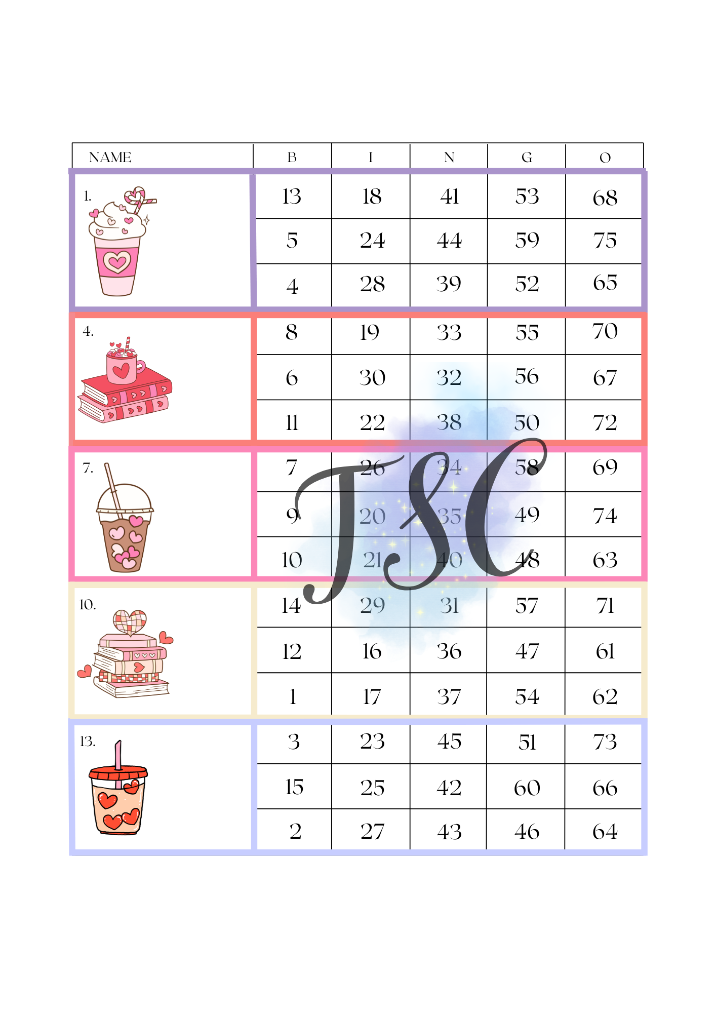 Valentine's Books & Sips Blocks 1-75 Ball