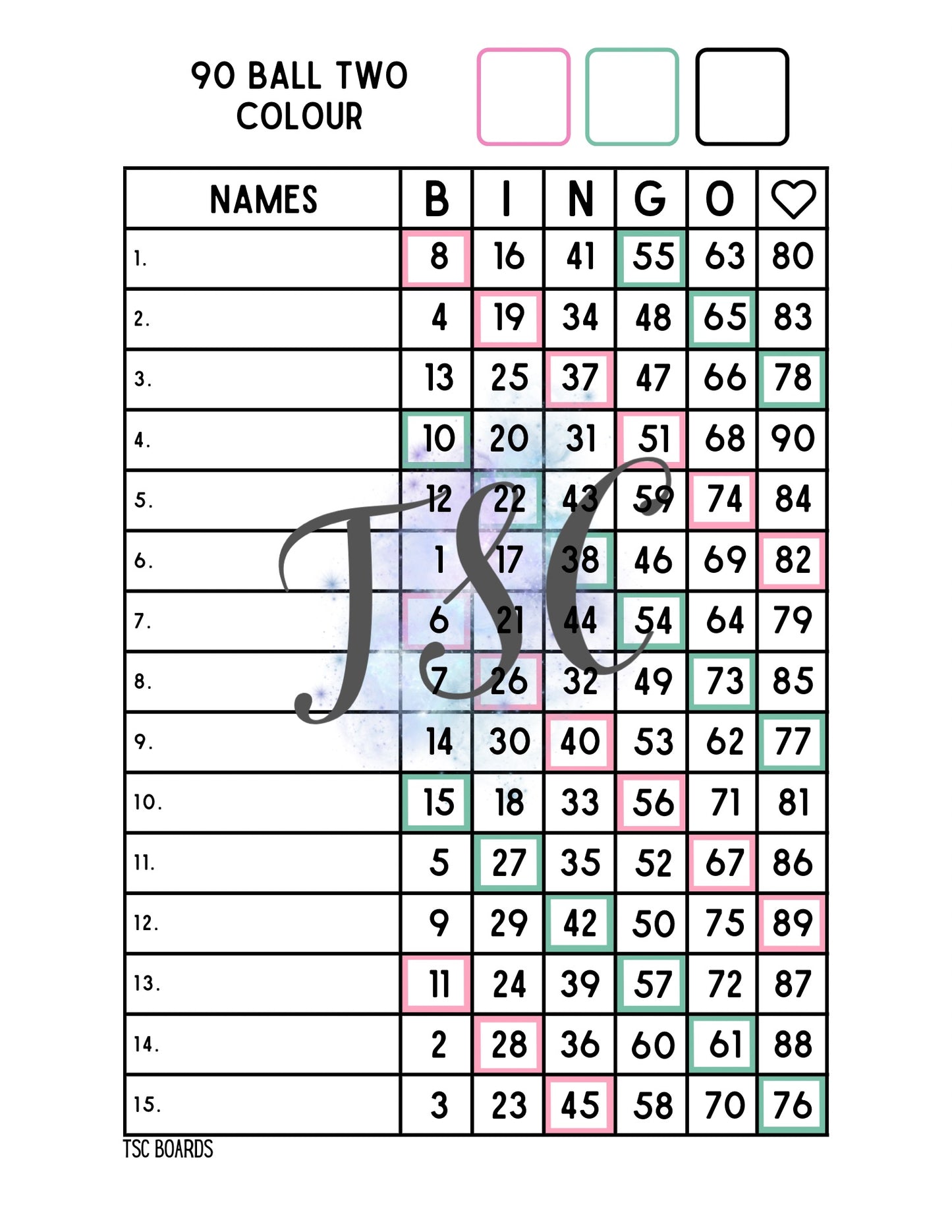 Two Colour Board 1-90 Ball