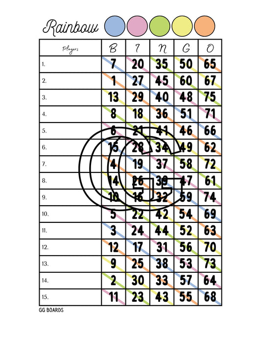 Rainbow Bingo Board 1-75 Mixed