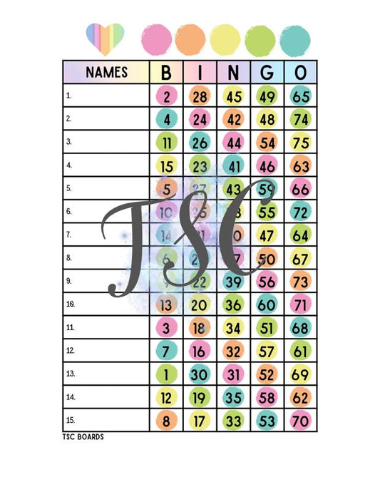 Rainbow Bingo Board 1-75 Mixed