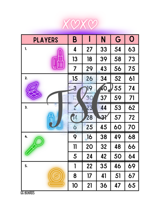 Neon Makeup Bingo Block 1-75 Mixed