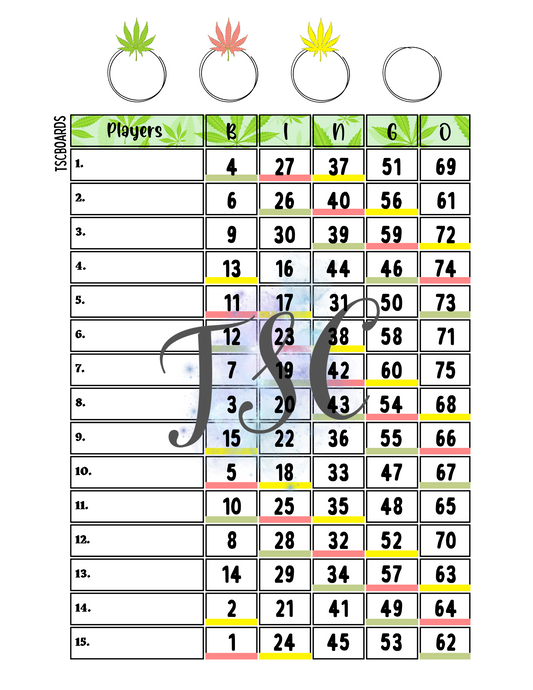 420 3 Colour 1-75 Bingo Board