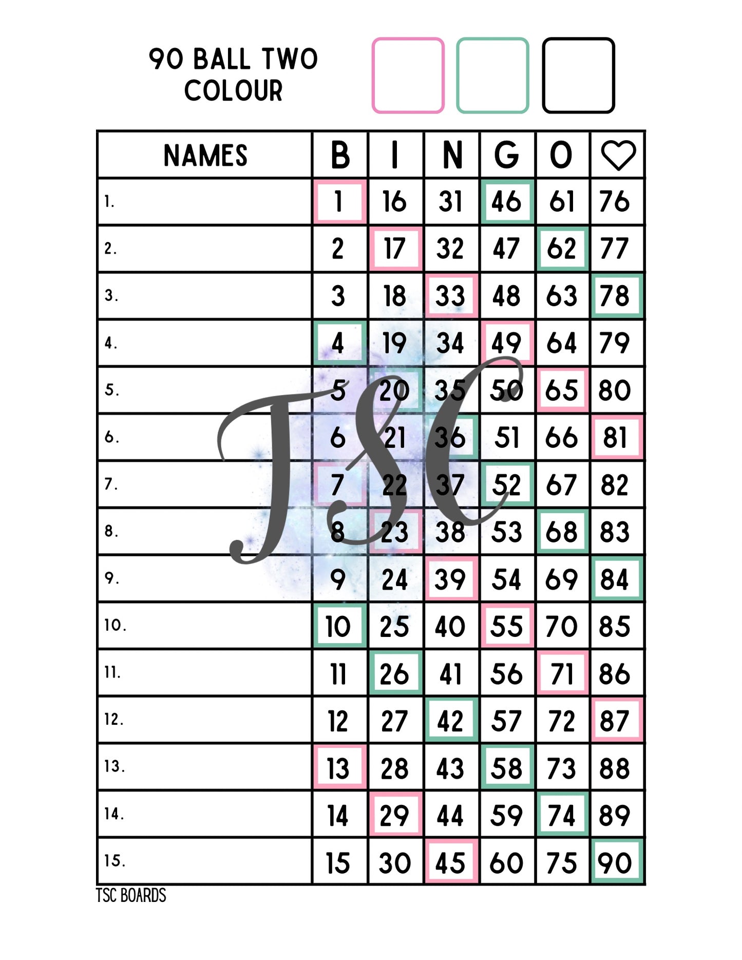 Two Colour Board 1-90 Ball