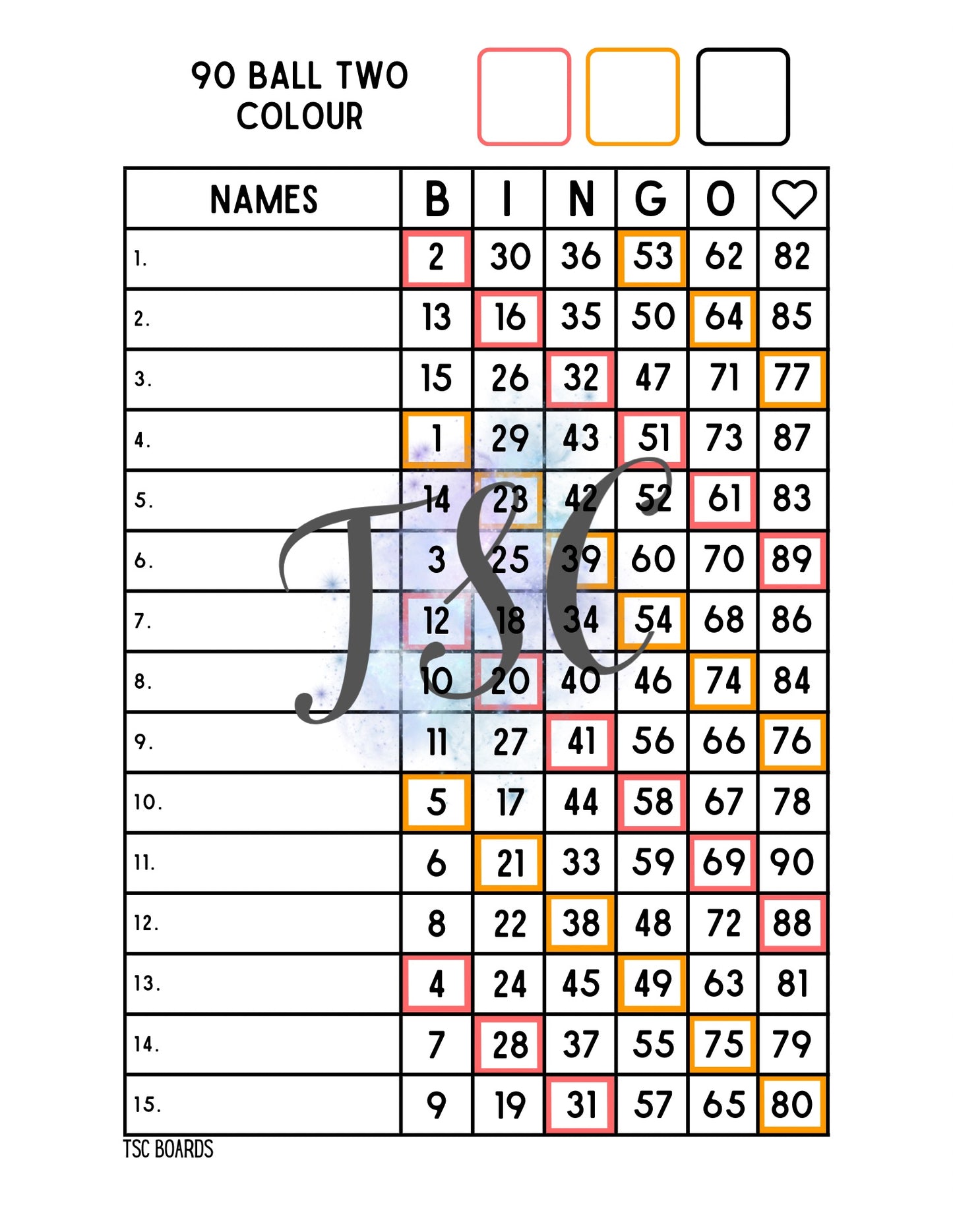 Two Colour Board 1-90 Ball