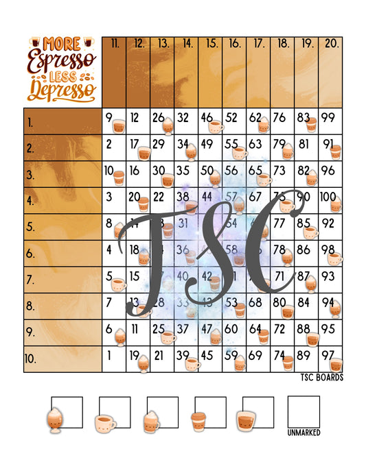 More Espresso Less Depresso Grid 1-100 Ball