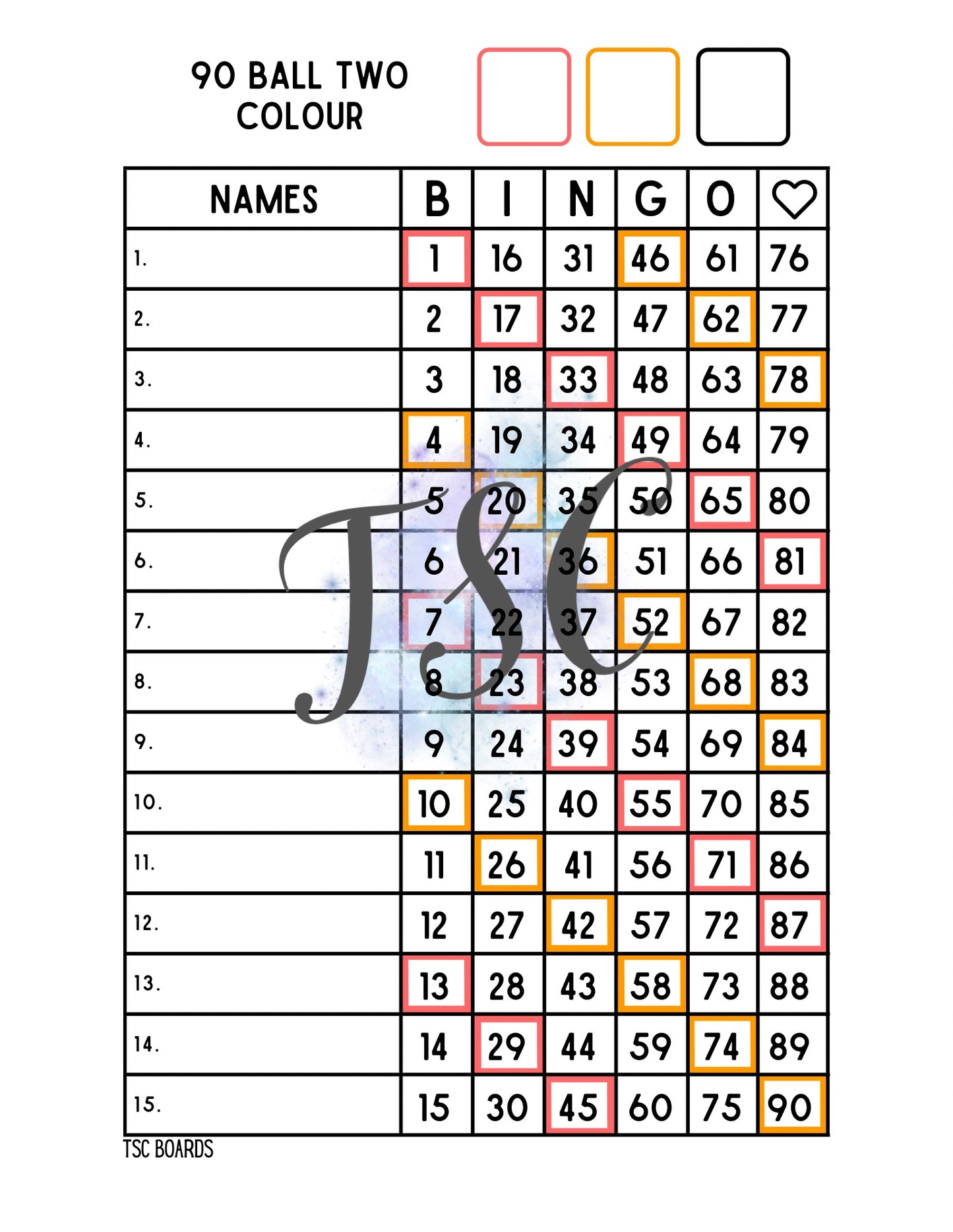 Two Colour Board 1-90 Ball