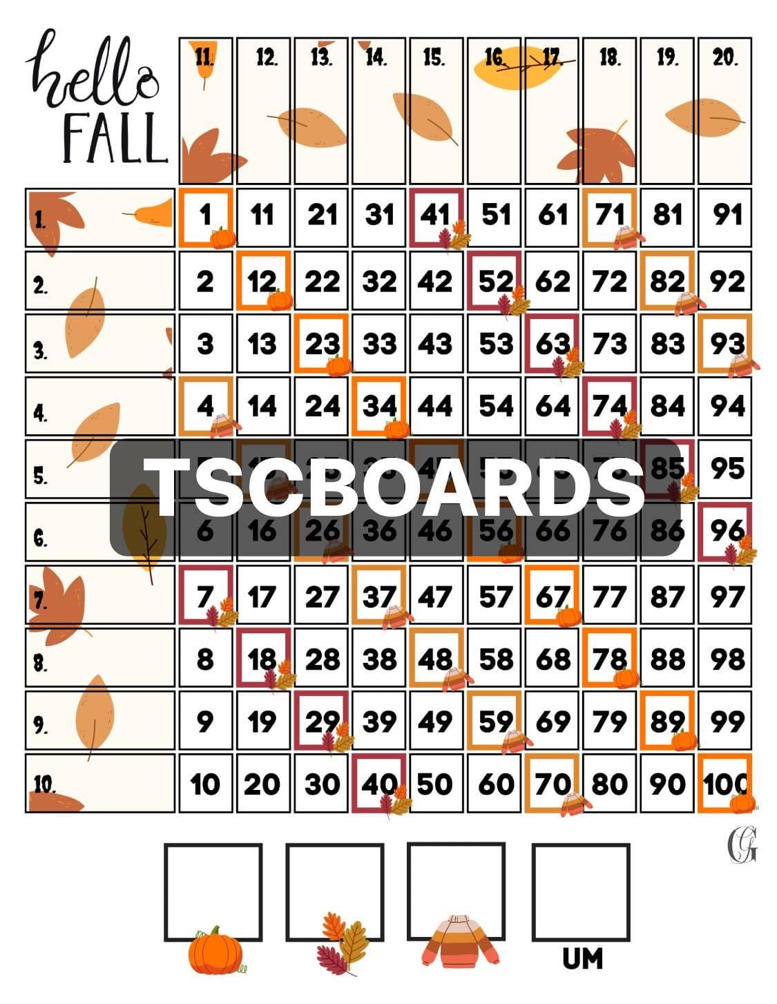 Hello Fall Grid 1-100 Straight