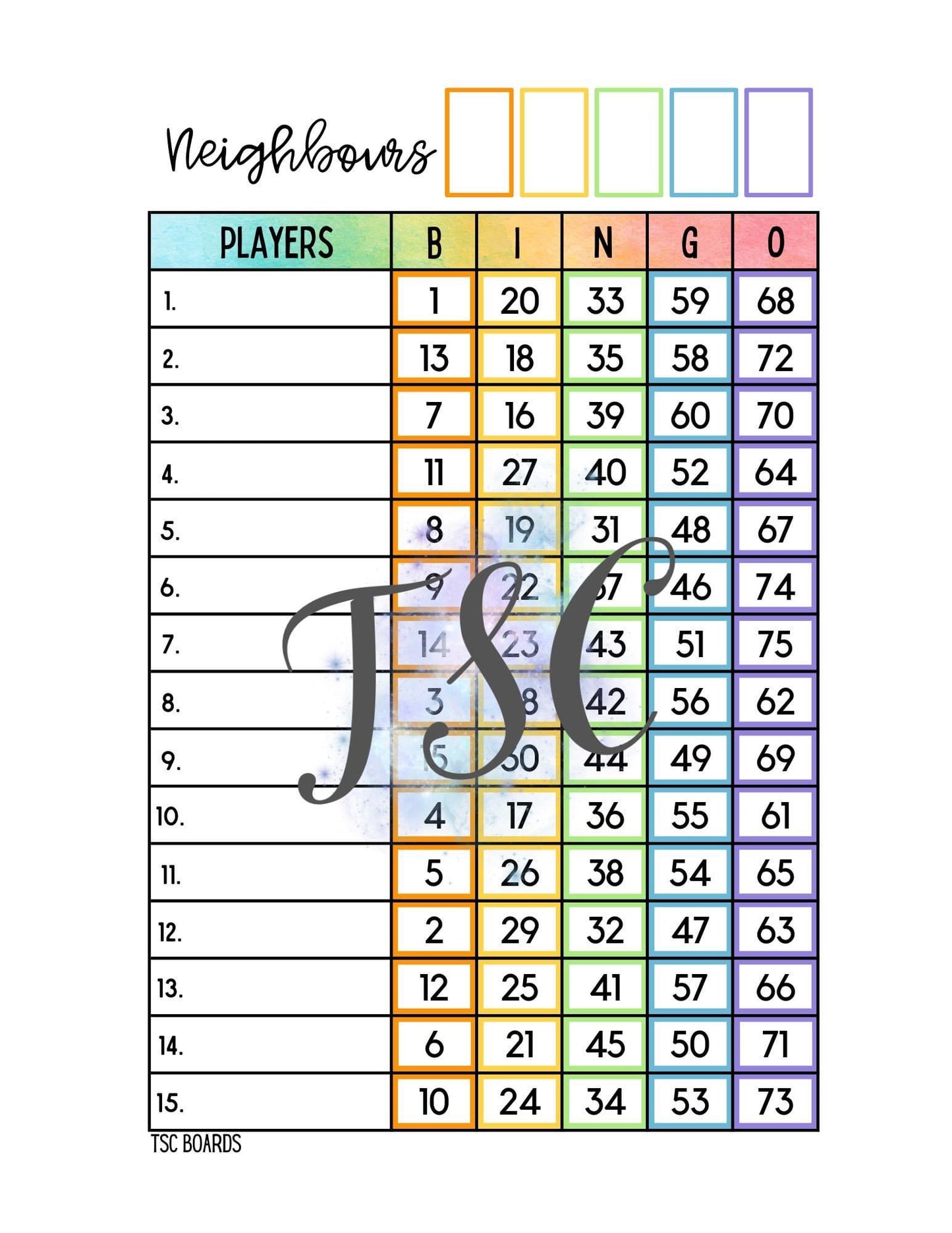 Neighbours Rainbow 1-75 Mixed