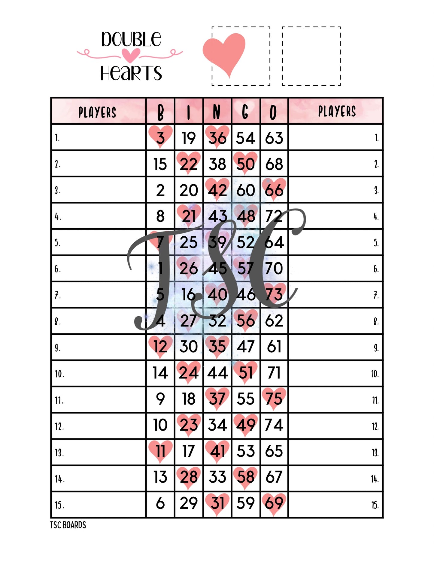 Double Hearts Double Board 1-75 Ball